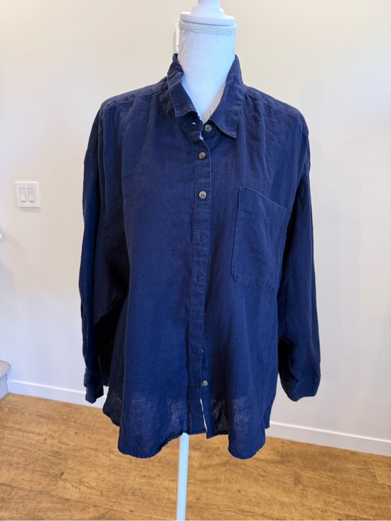 Jones New York Tops - Jones New York Navy 100% Linen Button Down Shirt Lagenlook Summer Boho Size 2X